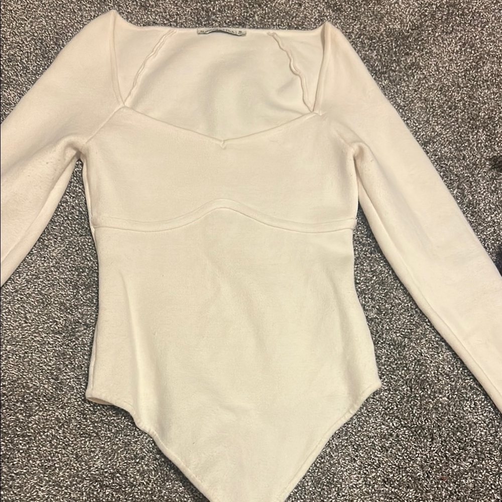 Abercrombie Cream Long Sleeve Bodysuit